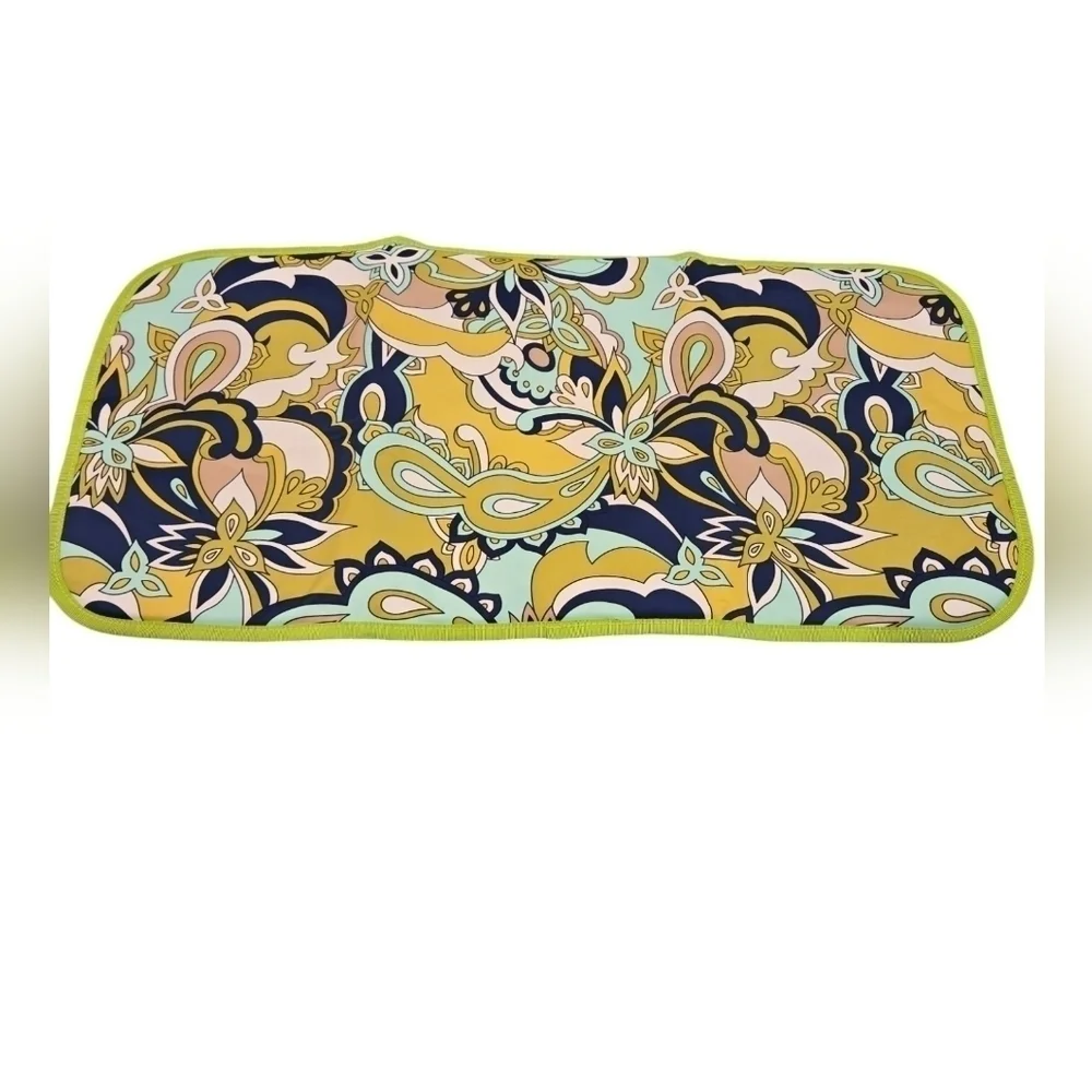 JU JU BE MESSANGER DIAPER BAG. GREEN, BLUE AND WHITE PAISLEY  AND FLORAL.